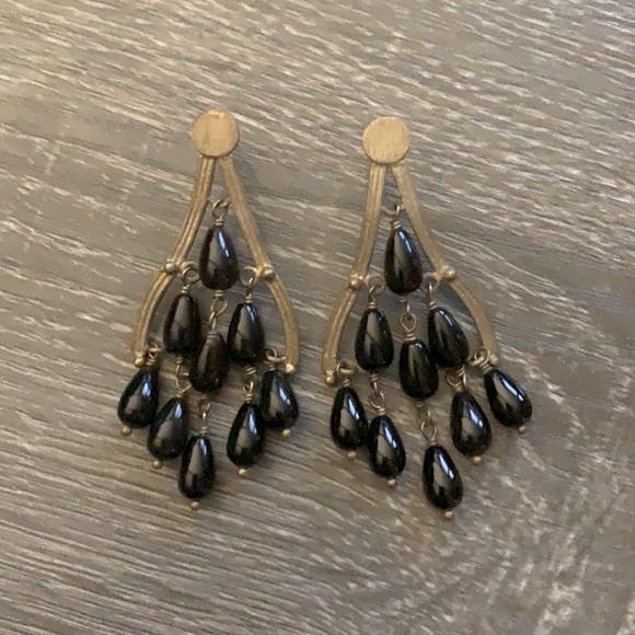 Chandelier Black Teardrop/Bead Earrings - Picture 1 of 4